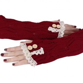 STYLISH LACE DECORATION BUTTON HOLLOW OUT DESIGN GIRLS LONG GLOVES (RED)