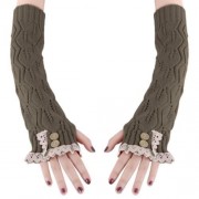 STYLISH LACE DECORATION BUTTON HOLLOW OUT DESIGN GIRLS LONG GLOVES (KHAKI)