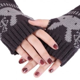 CUTE RABBIT DECORATION OPEN FINGER LADIES WARM KNITTING LONG GLOVES (DEEP GRAY)