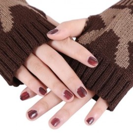 CUTE RABBIT DECORATION OPEN FINGER LADIES WARM KNITTING LONG GLOVES (COFFEE)