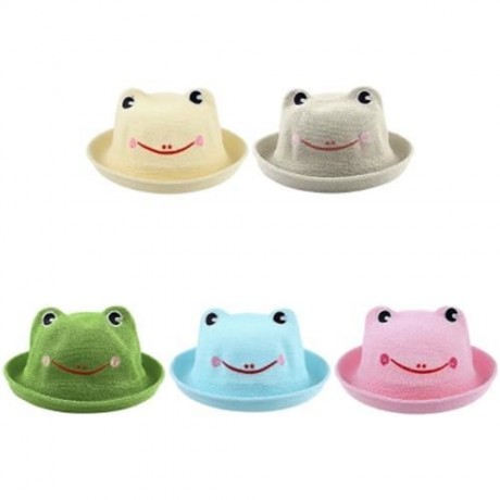 CUTE FROG CANDY COLOR BREATHABLE STRAW HAT FOR CHILDREN (BEIGE)