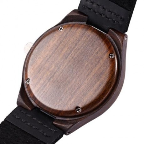 REDEAR MALE QUARTZ WATCH IMPORTED MOVT SKULL PATTERN DIAL WOODEN CASE WRISTWATCH (BLACK)