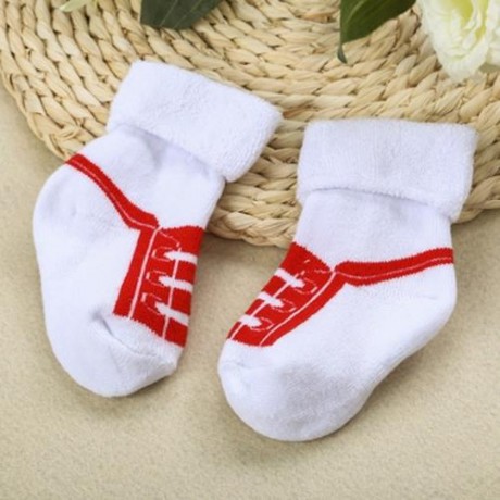 COMFORTABLE THICKENING NEWBORN BABY INFANT PRINT TOWEL SOCKS (RED)