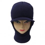 ELASTIC KNIT FACE MASK NECK WITH BRIM WARMER SKI CAP (CERULEAN)