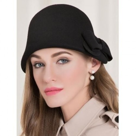 BOWKNOT WOOL DOME CLOCHE 1920S HAT (BLACK)