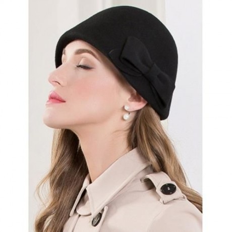 BOWKNOT WOOL DOME CLOCHE 1920S HAT (BLACK)
