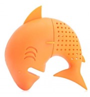 CUTE NOVELTY SILICONE SHARK SHAPE MESH TEA INFUSER REUSABLE STRAINER FILTER (ORANGE RED)