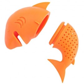 CUTE NOVELTY SILICONE SHARK SHAPE MESH TEA INFUSER REUSABLE STRAINER FILTER (ORANGE RED)