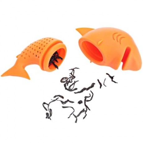 CUTE NOVELTY SILICONE SHARK SHAPE MESH TEA INFUSER REUSABLE STRAINER FILTER (ORANGE RED)