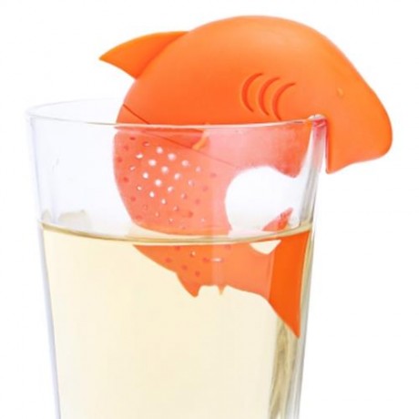 CUTE NOVELTY SILICONE SHARK SHAPE MESH TEA INFUSER REUSABLE STRAINER FILTER (ORANGE RED)