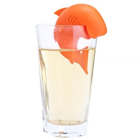 CUTE NOVELTY SILICONE SHARK SHAPE MESH TEA INFUSER REUSABLE STRAINER FILTER (ORANGE RED)