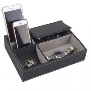 5 MIXED SLOTS MULTIFUNCTIONAL LEATHER WATCH DISPLAY BOX JEWELRY STORAGE ORGANIZER (BLACK)