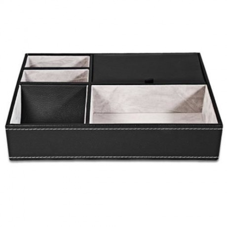 5 MIXED SLOTS MULTIFUNCTIONAL LEATHER WATCH DISPLAY BOX JEWELRY STORAGE ORGANIZER (BLACK)
