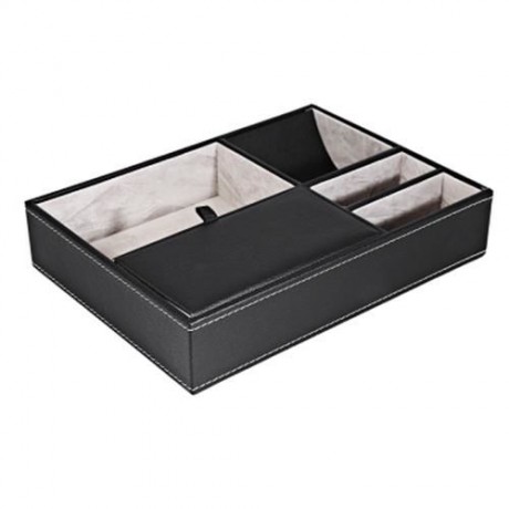 5 MIXED SLOTS MULTIFUNCTIONAL LEATHER WATCH DISPLAY BOX JEWELRY STORAGE ORGANIZER (BLACK)