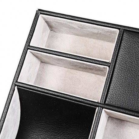 5 MIXED SLOTS MULTIFUNCTIONAL LEATHER WATCH DISPLAY BOX JEWELRY STORAGE ORGANIZER (BLACK)