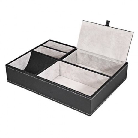 5 MIXED SLOTS MULTIFUNCTIONAL LEATHER WATCH DISPLAY BOX JEWELRY STORAGE ORGANIZER (BLACK)
