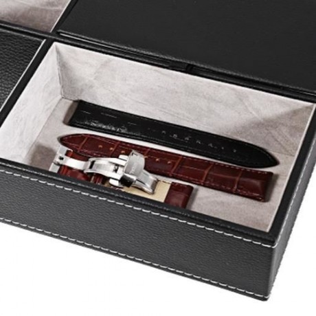 5 MIXED SLOTS MULTIFUNCTIONAL LEATHER WATCH DISPLAY BOX JEWELRY STORAGE ORGANIZER (BLACK)