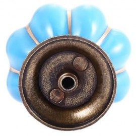 COUNTRY STYLE CERAMIC PUMPKIN SHAPE DRAWER CABINET WARDROBE HANDLE KNOB WITH SCREW (BLUE)