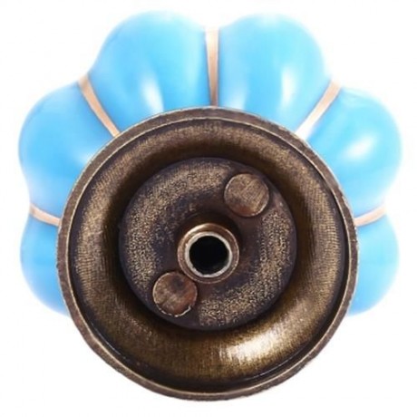 COUNTRY STYLE CERAMIC PUMPKIN SHAPE DRAWER CABINET WARDROBE HANDLE KNOB WITH SCREW (BLUE)