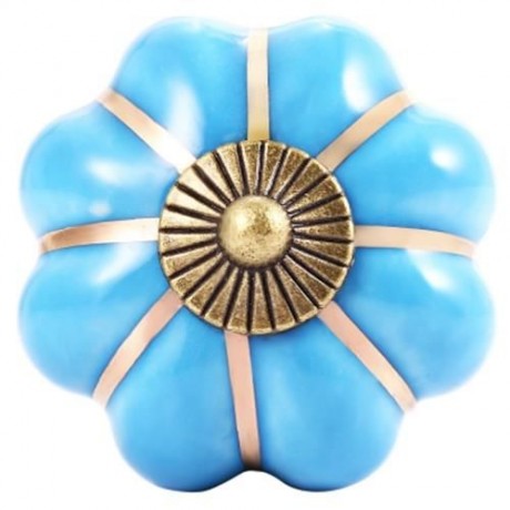 COUNTRY STYLE CERAMIC PUMPKIN SHAPE DRAWER CABINET WARDROBE HANDLE KNOB WITH SCREW (BLUE)