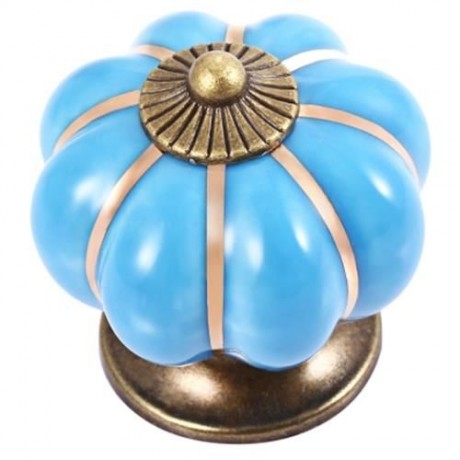 COUNTRY STYLE CERAMIC PUMPKIN SHAPE DRAWER CABINET WARDROBE HANDLE KNOB WITH SCREW (BLUE)