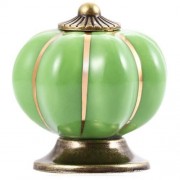 COUNTRY STYLE CERAMIC PUMPKIN SHAPE DRAWER CABINET WARDROBE HANDLE KNOB WITH SCREW (GREEN)