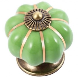COUNTRY STYLE CERAMIC PUMPKIN SHAPE DRAWER CABINET WARDROBE HANDLE KNOB WITH SCREW (GREEN)