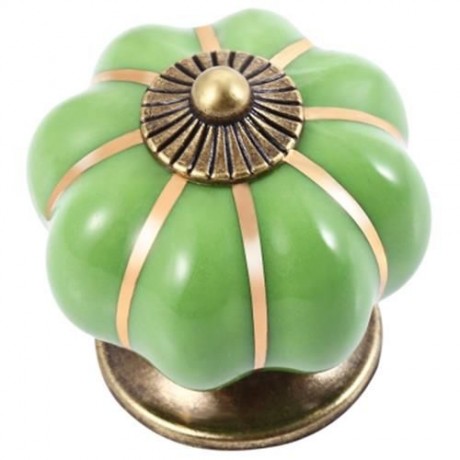 COUNTRY STYLE CERAMIC PUMPKIN SHAPE DRAWER CABINET WARDROBE HANDLE KNOB WITH SCREW (GREEN)