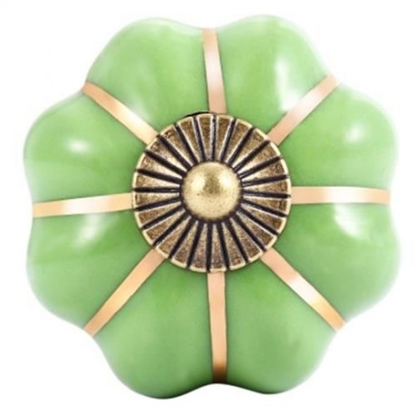 COUNTRY STYLE CERAMIC PUMPKIN SHAPE DRAWER CABINET WARDROBE HANDLE KNOB WITH SCREW (GREEN)