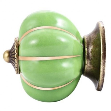 COUNTRY STYLE CERAMIC PUMPKIN SHAPE DRAWER CABINET WARDROBE HANDLE KNOB WITH SCREW (GREEN)