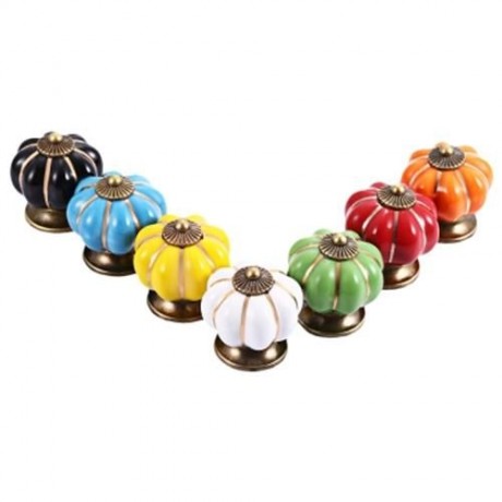 COUNTRY STYLE CERAMIC PUMPKIN SHAPE DRAWER CABINET WARDROBE HANDLE KNOB WITH SCREW (GREEN)