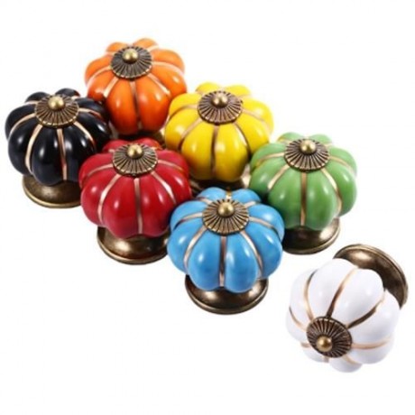 COUNTRY STYLE CERAMIC PUMPKIN SHAPE DRAWER CABINET WARDROBE HANDLE KNOB WITH SCREW (GREEN)