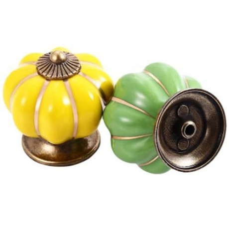 COUNTRY STYLE CERAMIC PUMPKIN SHAPE DRAWER CABINET WARDROBE HANDLE KNOB WITH SCREW (GREEN)