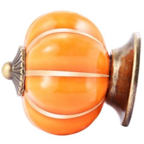 COUNTRY STYLE CERAMIC PUMPKIN SHAPE DRAWER CABINET WARDROBE HANDLE KNOB WITH SCREW (ORANGE