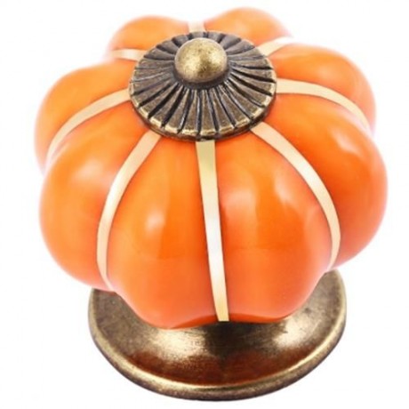 COUNTRY STYLE CERAMIC PUMPKIN SHAPE DRAWER CABINET WARDROBE HANDLE KNOB WITH SCREW (ORANGE