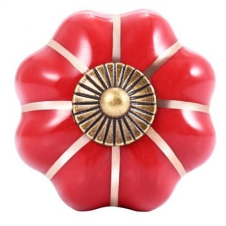 COUNTRY STYLE CERAMIC PUMPKIN SHAPE DRAWER CABINET WARDROBE HANDLE KNOB WITH SCREW (RED)