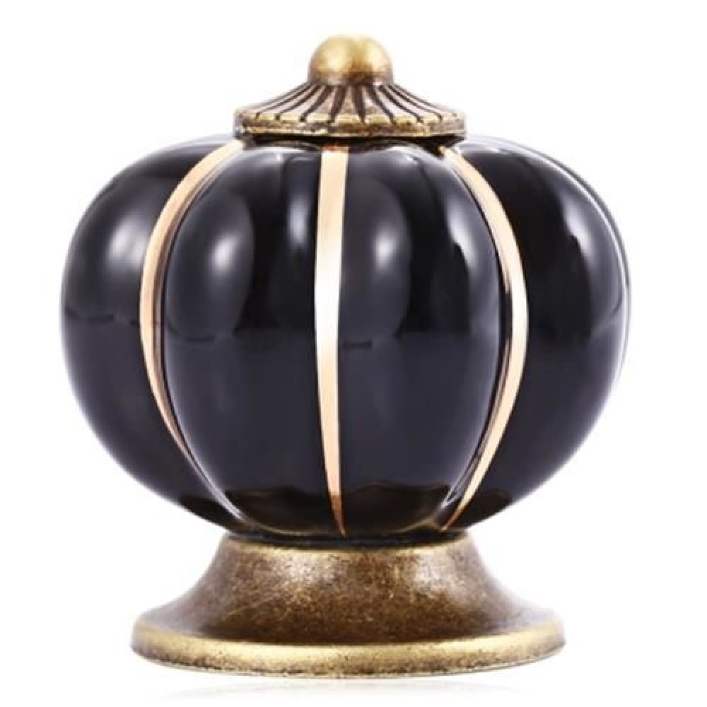 COUNTRY STYLE CERAMIC PUMPKIN SHAPE DRAWER CABINET WARDROBE HANDLE KNOB WITH SCREW (BLACK)