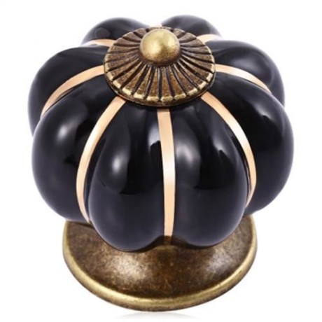 COUNTRY STYLE CERAMIC PUMPKIN SHAPE DRAWER CABINET WARDROBE HANDLE KNOB WITH SCREW (BLACK)