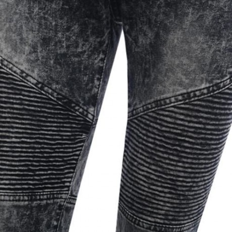 CASUAL DRAPE DECORATION MALE SLIM FIT PENCIL JEANS (GRAY)