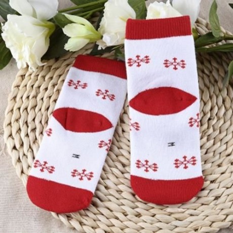 SOFT CHRISTMAS GIFT CHILD UNISEX CARTOON PRINT TERRY THICKENING TOWEL SOCKS (WHITE)