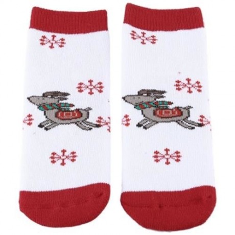 SOFT CHRISTMAS GIFT CHILD UNISEX CARTOON PRINT TERRY THICKENING TOWEL SOCKS (WHITE)