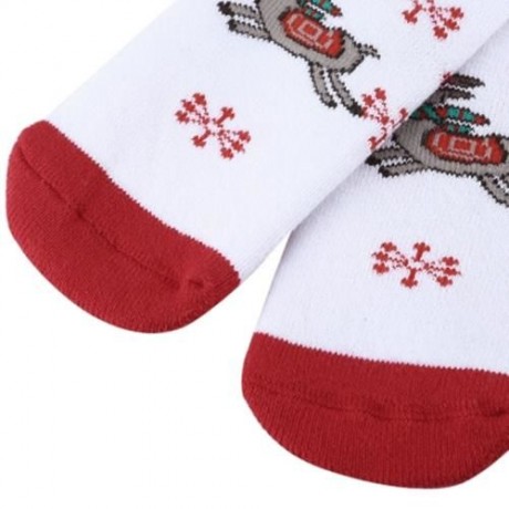 SOFT CHRISTMAS GIFT CHILD UNISEX CARTOON PRINT TERRY THICKENING TOWEL SOCKS (WHITE)
