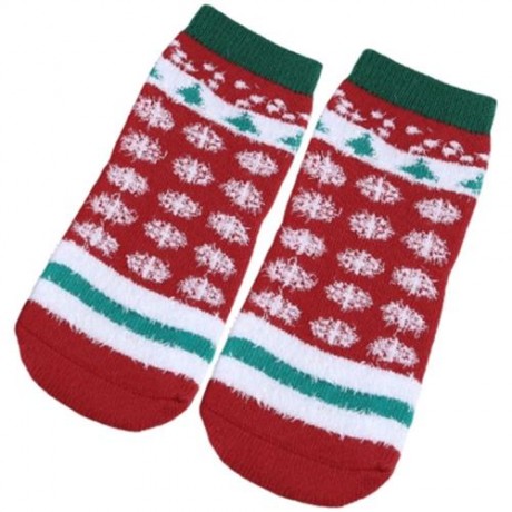 SOFT CHRISTMAS GIFT CHILD UNISEX CARTOON PRINT TERRY THICKENING TOWEL SOCKS (SNOW SHAPE)