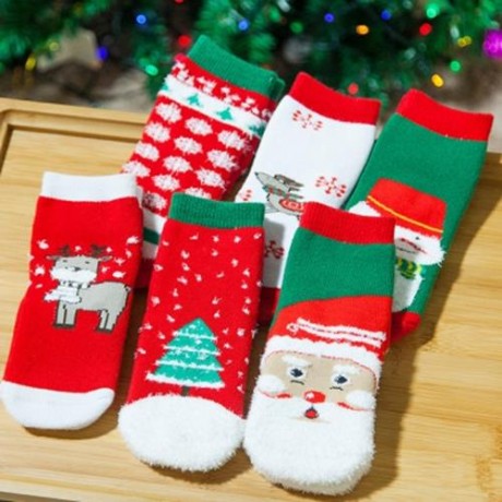 SOFT CHRISTMAS GIFT CHILD UNISEX CARTOON PRINT TERRY THICKENING TOWEL SOCKS (SNOW SHAPE)