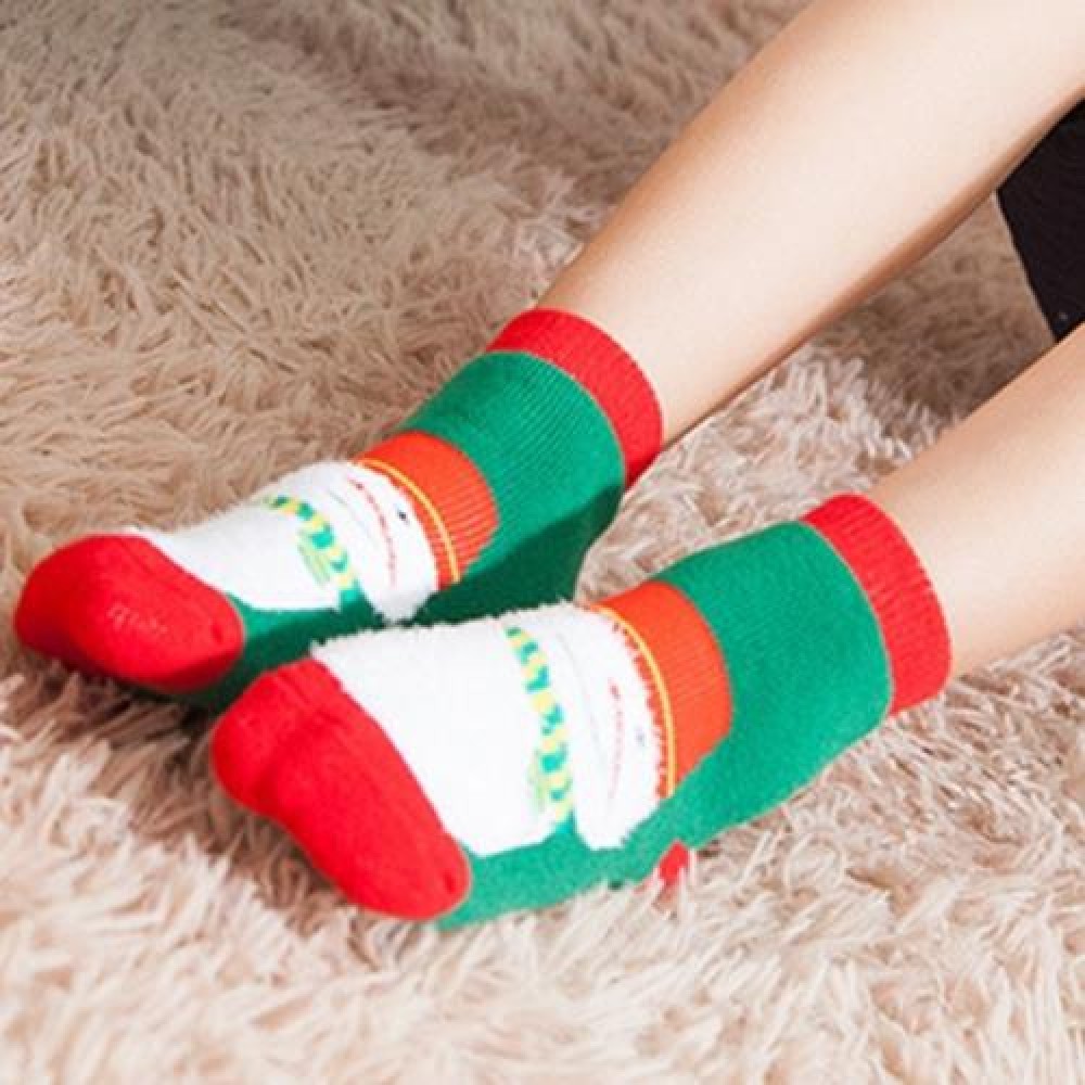 SOFT CHRISTMAS GIFT CHILD UNISEX CARTOON PRINT TERRY THICKENING TOWEL SOCKS (SNOWMAN)