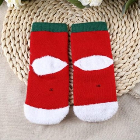 SOFT CHRISTMAS GIFT CHILD UNISEX CARTOON PRINT TERRY THICKENING TOWEL SOCKS (GREEN)