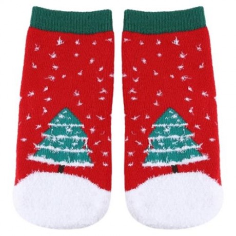 SOFT CHRISTMAS GIFT CHILD UNISEX CARTOON PRINT TERRY THICKENING TOWEL SOCKS (GREEN)