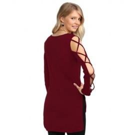 SEXY V NECK HOLLOW OUT SOLID COLOR T-SHIRT FOR WOMEN (WINE RED)