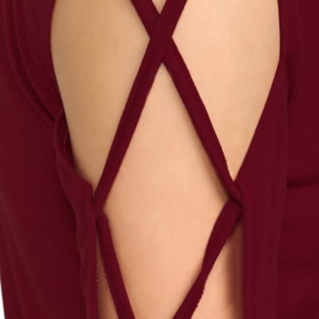 SEXY V NECK HOLLOW OUT SOLID COLOR T-SHIRT FOR WOMEN (WINE RED)
