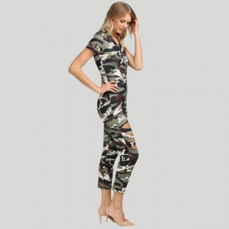 STYLISH HOODED ALLOVER CAMOUFLAGE CUT OUT JUMPSUIT FOR WOMEN (CAMOUFLAGE COLOR)